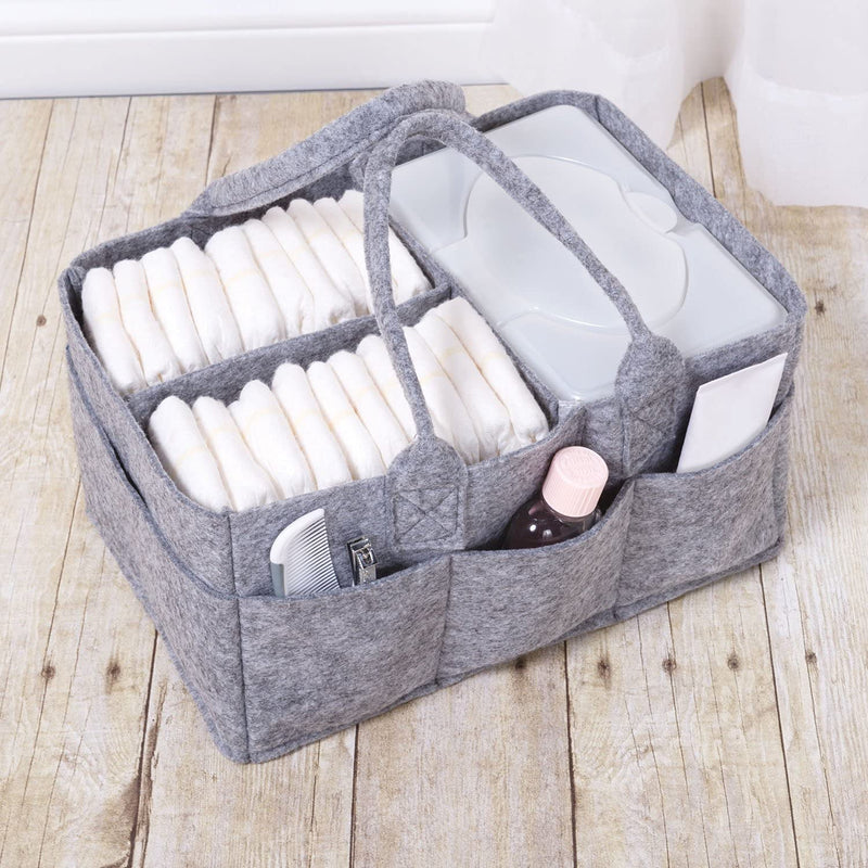 [Australia] - Sammy & Lou Collapsible Light Gray Felt Storage Caddy, Divided Design To Keep Diapers, Wipes And Changing Items Organized, Two Handles, 12 in x 6 in x 8 in 