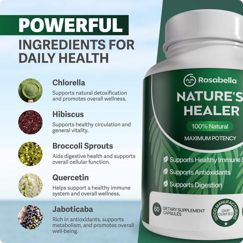 [Australia] - Rosabella Natural Healer ‚Äì Organic Superfood Immune & Digestive Support ‚Äì 60 Capsules ‚Äì Plant-Based Supplement for Detox, Bloating Relief, and Gut Wellness for Women & Men 60 Count (Pack of 1) 