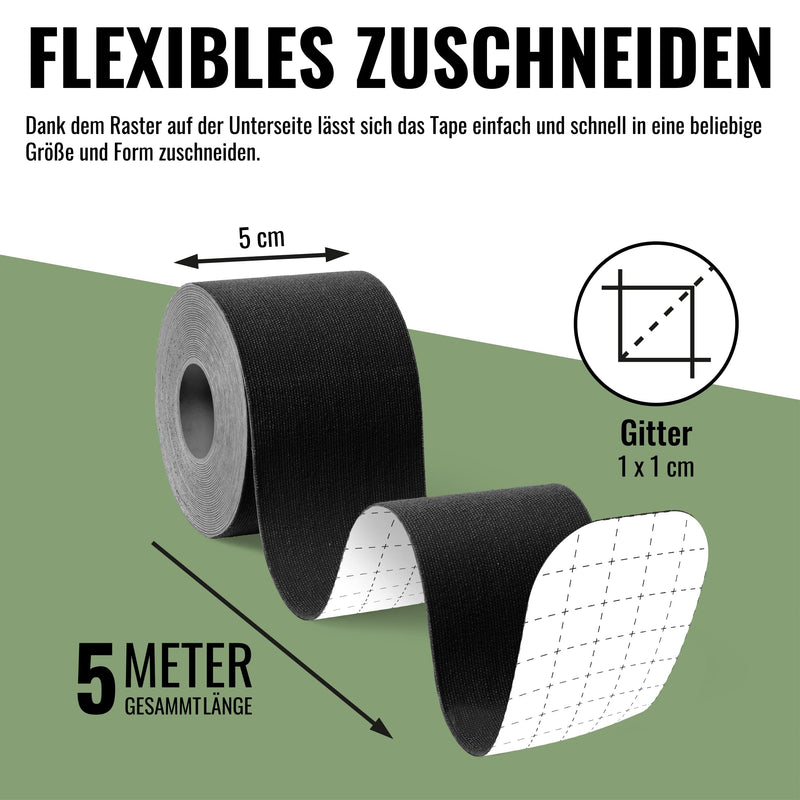 Recovell Kinesiology Sports Tape 4 Rolls Black 5 cm x 5 m for Support and Stabilisation I Waterproof Tape for Muscle Tapes and Joints I Tape Self-Adhesive I Elastic Tape