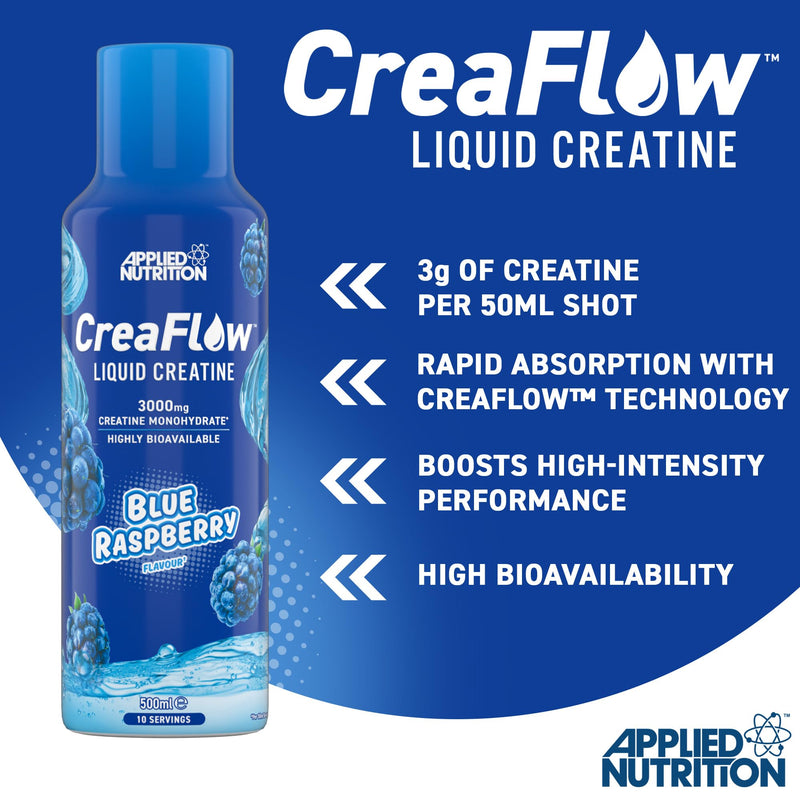 Applied Nutrition CreaFlow™ Liquid 3000mg Creatine per Serving Pre-Mixed for High Absorption & Performance Creatine Monohydrate Powder Alternative Enhanced Strength & Muscle Growth 500ml (10 Servings) Blue Raspberry 500 ml (Pack of 1)