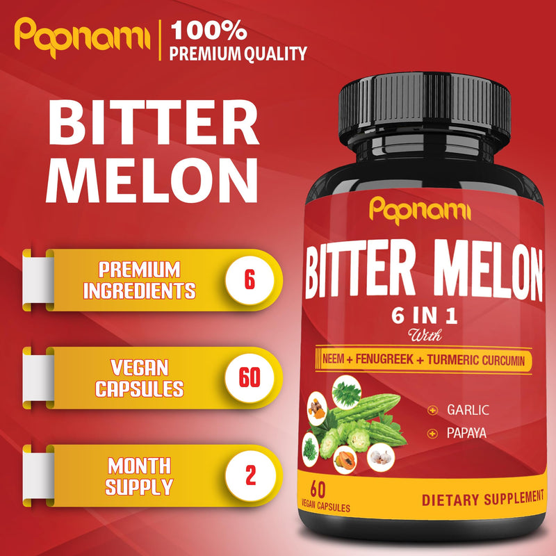 [Australia] - Organic Bitter Melon Extract Capsules - 60 Pills 2 Month - Combined Neem, Fenugreek, Curcumin, Garlic & Papaya 60 Count (Pack of 1) 