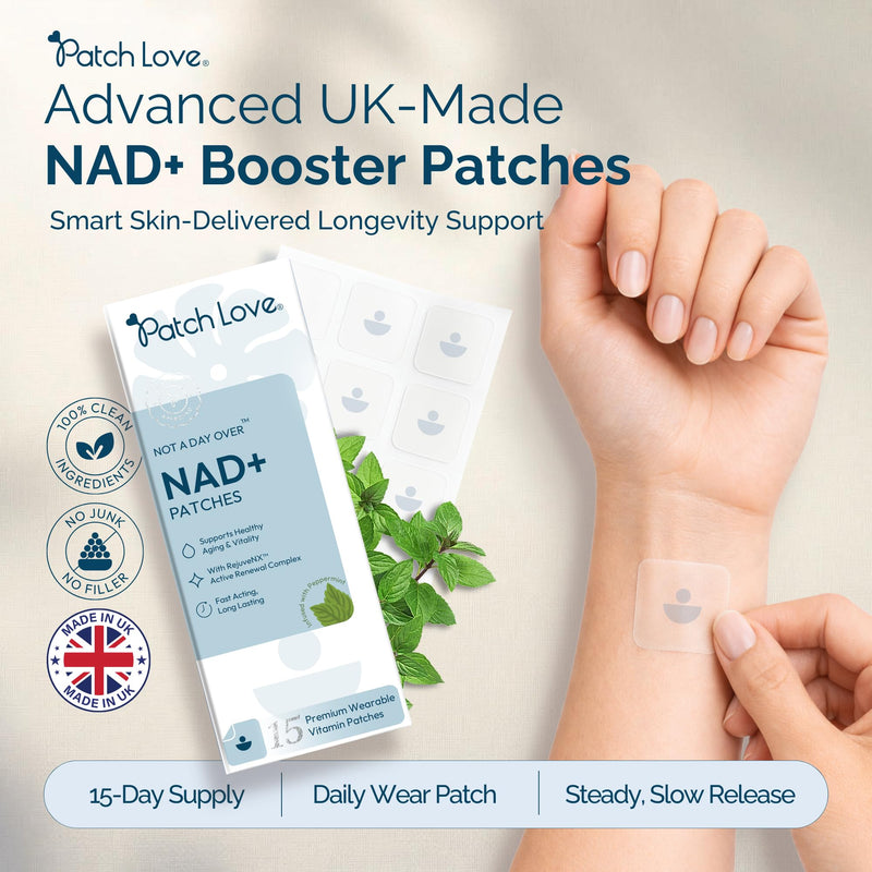NAD+ Patches for Cellular Energy & Vitality - Nicotinamide Riboside (NR), Resveratrol & Alpha Lipoic Acid - Time-Release Transdermal Patch - Anti-Ageing Support - Vegan - 15 Patches - Made in UK
