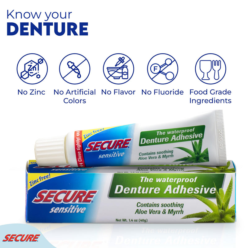 [Australia] - Secure Sensitive Denture Adhesive – 12-Hour Max Hold – Waterproof Seal – Zinc Free – Food Grade Ingredients – fsa hsa Approved – 1.4 oz (3 Pack) 3 