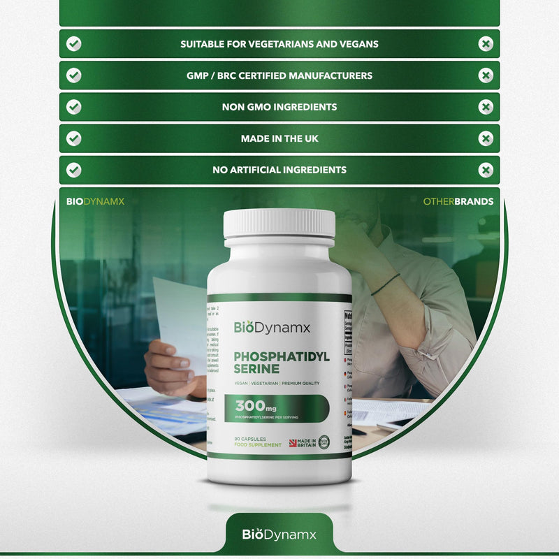 Phosphatidylserine – 300 mg Active PS, 90 Vegan Capsules (45 Day Supply) – High-Strength Brain & Focus Support, Gluten & Dairy Free, Made in UK