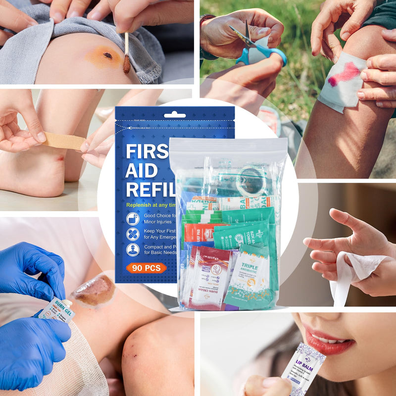 [Australia] - 90 Pieces First Aid Refill Kit - Wound Care Kit Includes Bandages for Home, Travel, Hiking - Portable Replacement Kit for First Aid Medical Supplies（1 Set） 90PCS (1 SET) 