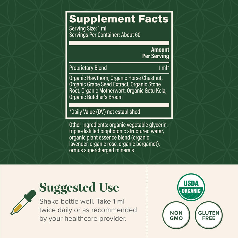 [Australia] - Global Healing Plant-Based Vein Health Liquid Vegan Supplement Drops to Support Blood Flow & Circulation, Helps with Spider & Varicose Veins for Healthy Legs - Organic Horse Chestnut Root - 2 Fl oz 