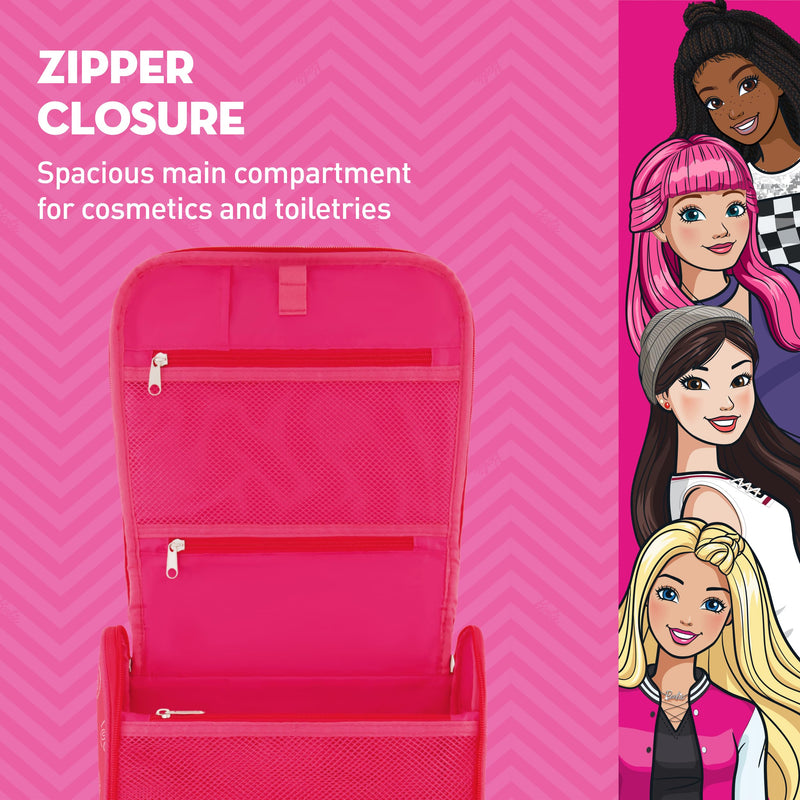Concept One Barbie Women's Makeup Bag, Small Travel Cosmetic Zipper Pouch Organizer with Logo, Pink | Small Travel Cosmetic Zipper Pouch Organizer with Logo
