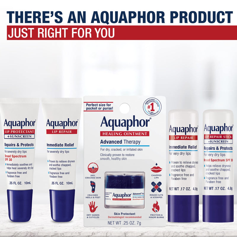 Aquaphor Lip Repair Stick with Sunscreen, Lip Protectant, Soothes Dry Chapped Lips, 0.17 Oz Stick, 2 Count (Pack of 2)