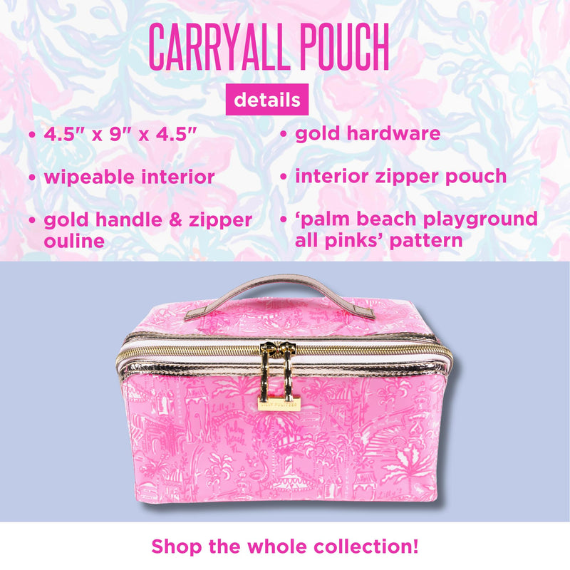 Lilly Pulitzer Carryall Cosmetic Case, Palm Beach Playground | Vinyl Zipper Toiletry Case with Top Handle, Wide Opening, and Interior Organization Pockets