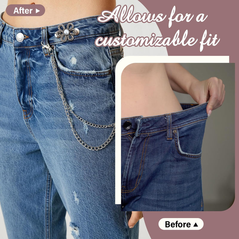 [Australia] - Chanaco Pant Waist Tightener, 14Pcs Jean Buttons Pins for Loose Jeans, Adjustable Bow Waist Cincher Clip, Metal Star Brooch for Clothing Decoration No Sew Pants Clips to Tighten Waist 