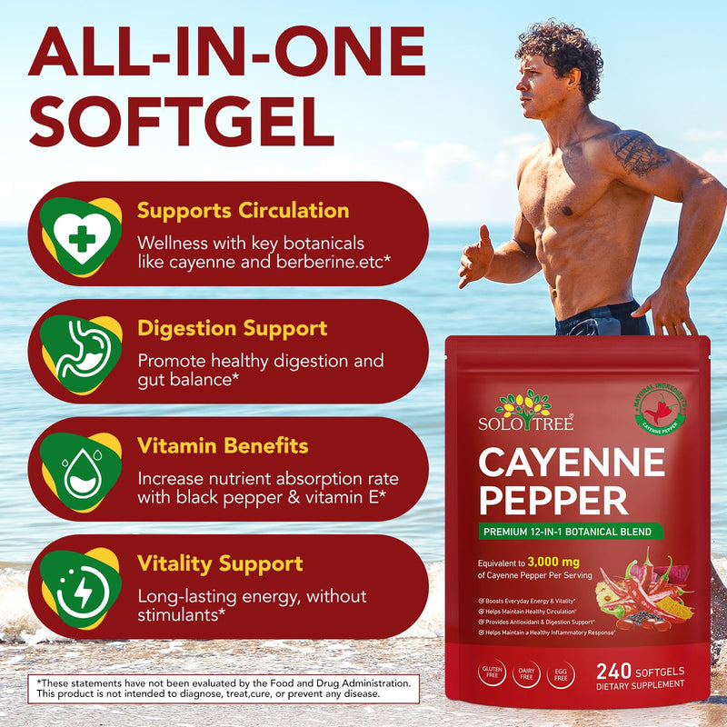 Cayenne Pepper Capsules -(240 Softgels Supplement) Cayenne Pepper Softgels with Hawthorn, Beetroot, Turmeric & Vitamins K2 + D3 | Dietary Supplement -for Women,Men