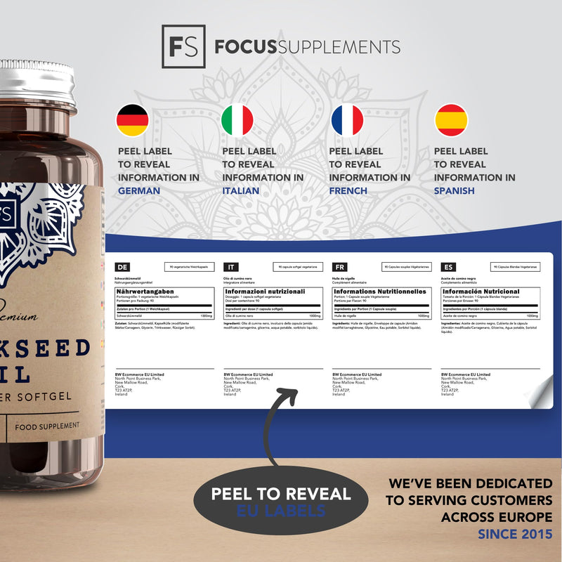 FS Black Seed Oil | 90 High Strength Black Seed Oil Softgel Capsules - 1000mg Blackseed per Capsule | Softgels for Increased Absorption | Non-GMO,Gluten & Allergen Free | Manufactured in the UK