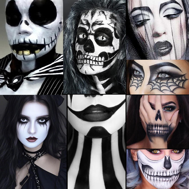 [Australia] - Afflano Goth Makeup Kit Halloween Costume, SFX Clown Goth White Foundation Face Paint, Lipstick Black Red Eyeshadow, False Eyelashes Nail Eyeliner Eyebrow Carnival Theater Emo Mime Ghost Gothic Makeup 