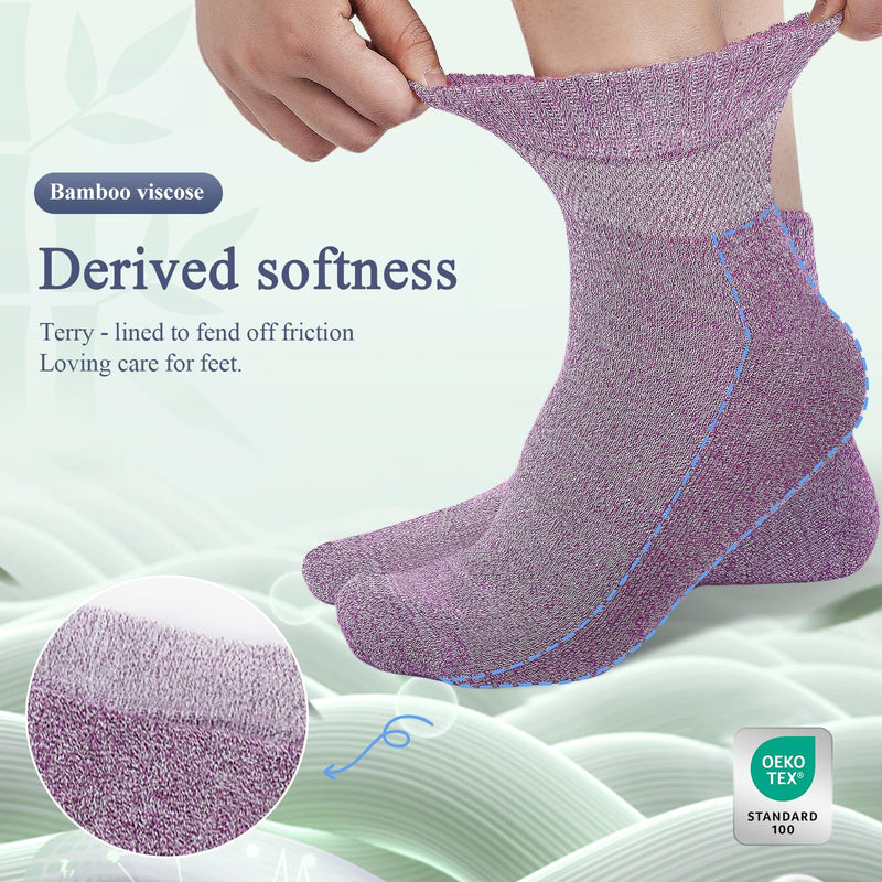 [Australia] - Bamboo Viscose Diabetic Socks for Women, 6 Pairs Non Binding Wide Top, Seamless Loose Cushion Socks for Swollen Feet Large Multicolor 