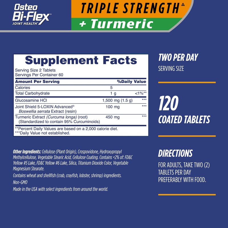 [Australia] - Osteo Bi-Flex Triple Strength Glucosamine with Turmeric, Joint Health Supplement, Coated Tablets, 120 Count 