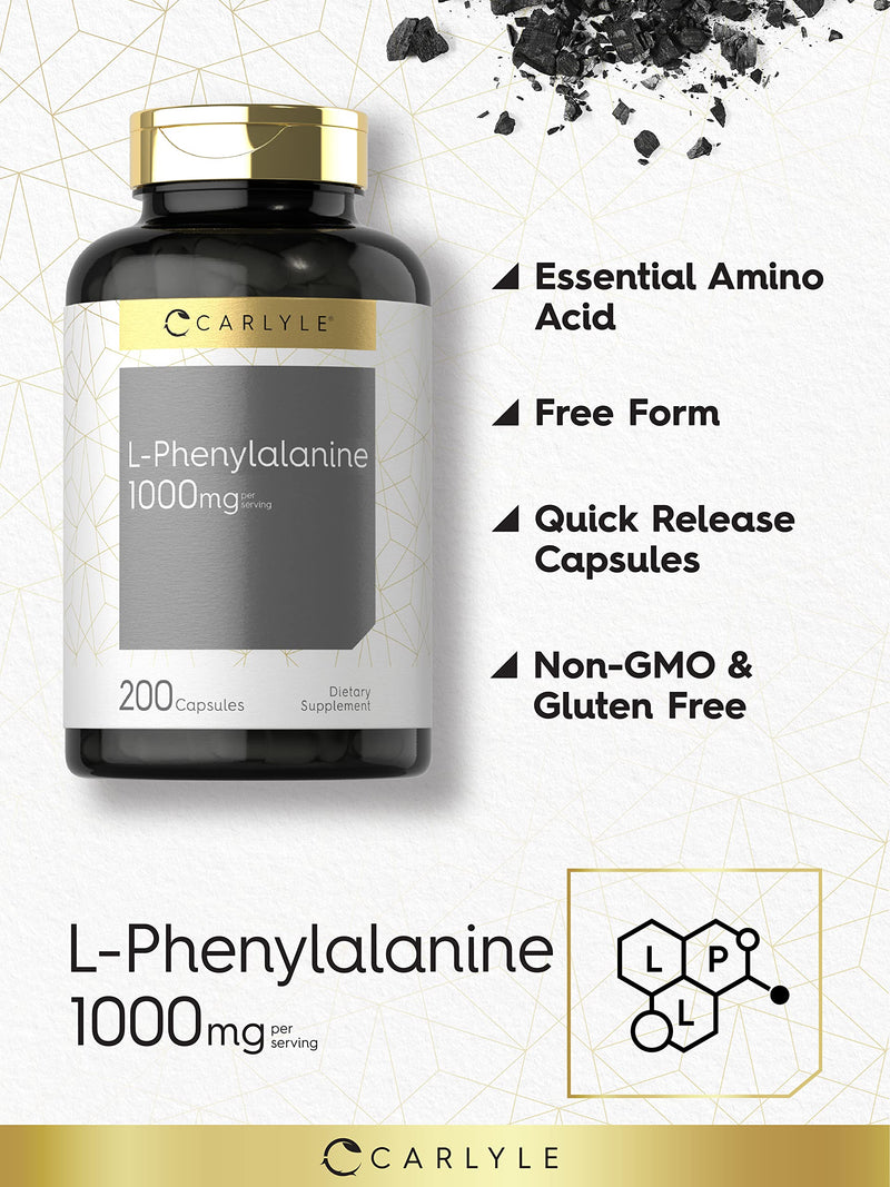 Carlyle L-Phenylalanine 1000mg | 200 Capsules | Amino Acid Supplement | Non-GMO & Gluten Free Supplement