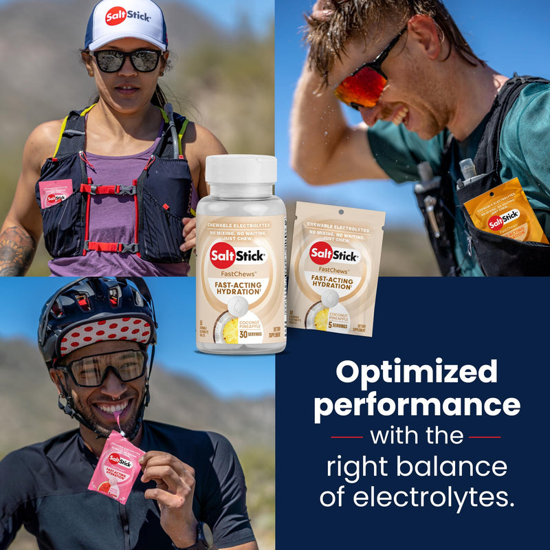 SaltStick FastChews Electrolytes - 60 Chewable Electrolyte Tablets - Salt Tablets for Running, Fast Hydration, Leg Cramps Relief, Sports Recovery - Non-GMO, Vegan, Gluten Free (Coconut Pineapple)