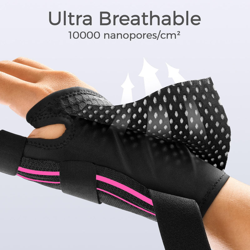[Australia] - FREETOO Ergonomical Thumb Brace Right Hand or Left Hand for Arthritis Pain and Support, Thumb Splint for Trigger Thumb, Thumb Support for De Quervains Tenosynovitis, Fits Palm 7.5''-8.5'' S/M Pink S/M - Fit both hands Pink / Black 