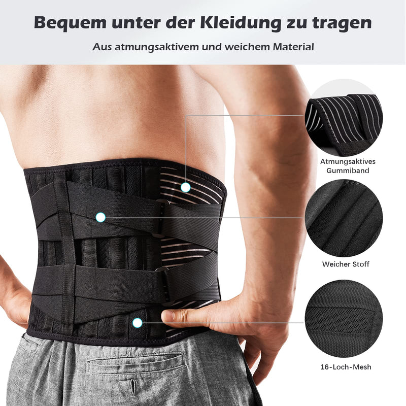[Australia] - FREETOO back bandage with support struts, adjustable tension straps and breathable nylon fabric, ideal for work protection, relieves the strain on the back muscles and for posture correction, L (waist 95-115 cm). 