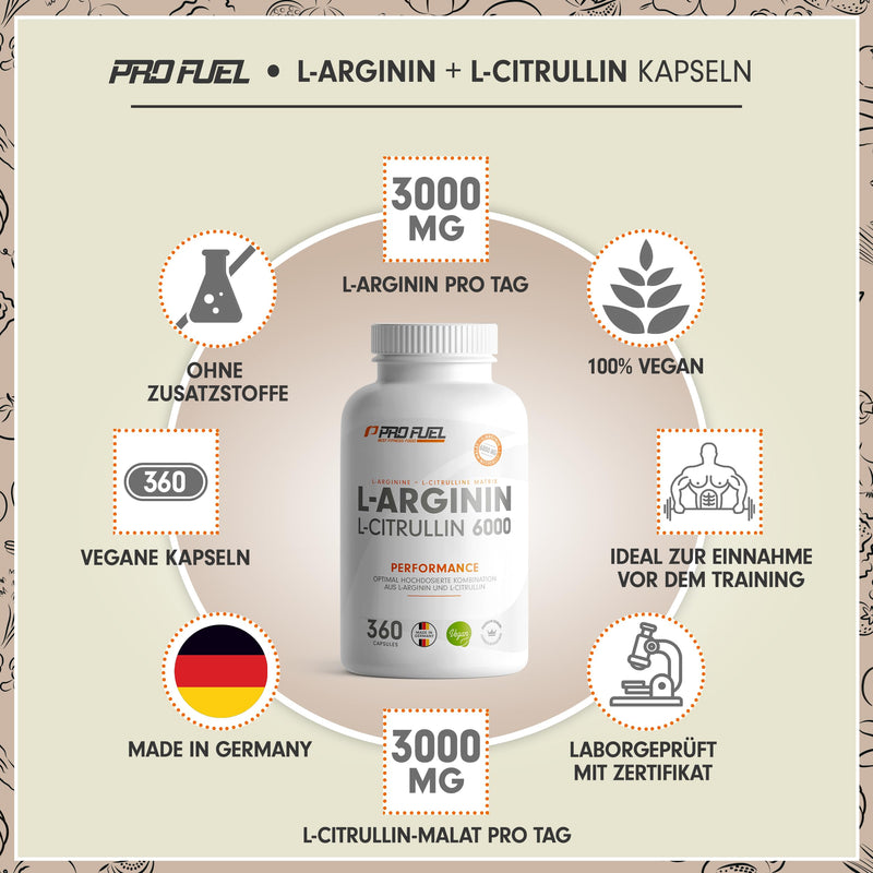 [Australia] - L-arginine + L-citrulline malate capsules 360x - optimally high dose with 6000 mg per day of L-arginine (2400 mg) + L-citrulline malate (3600 mg) - without additives - laboratory tested with certificate - vegan 1x 360 capsules 