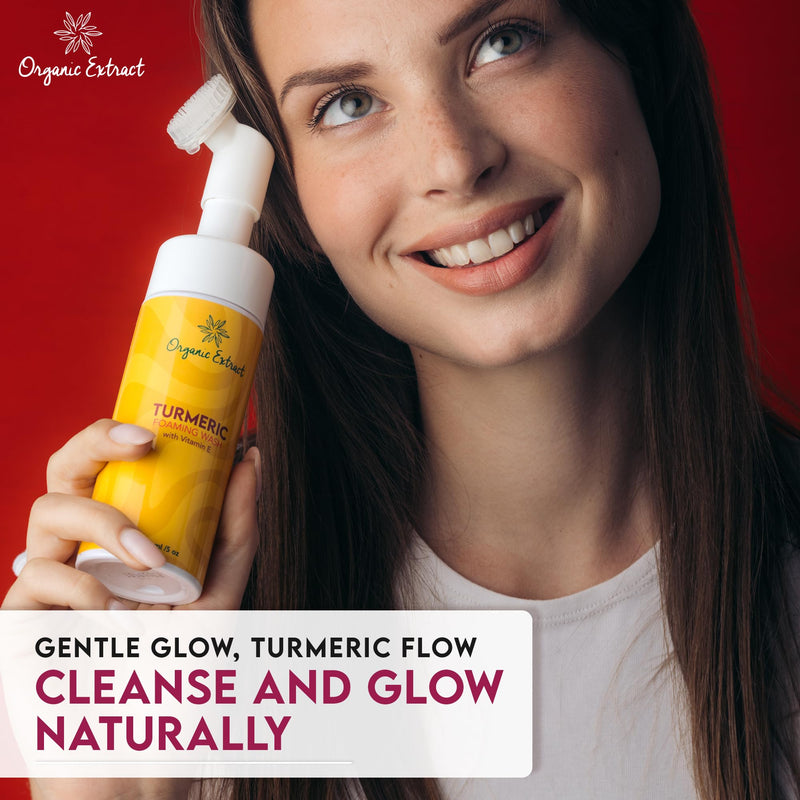 Turmeric Skin Brightening Face Wash – 5 fl oz / 150ml – Daily Moisturizer, Gentle Facial Cleanser for All Skins with Kojic Acid, Vitamin E, and Aloe Vera