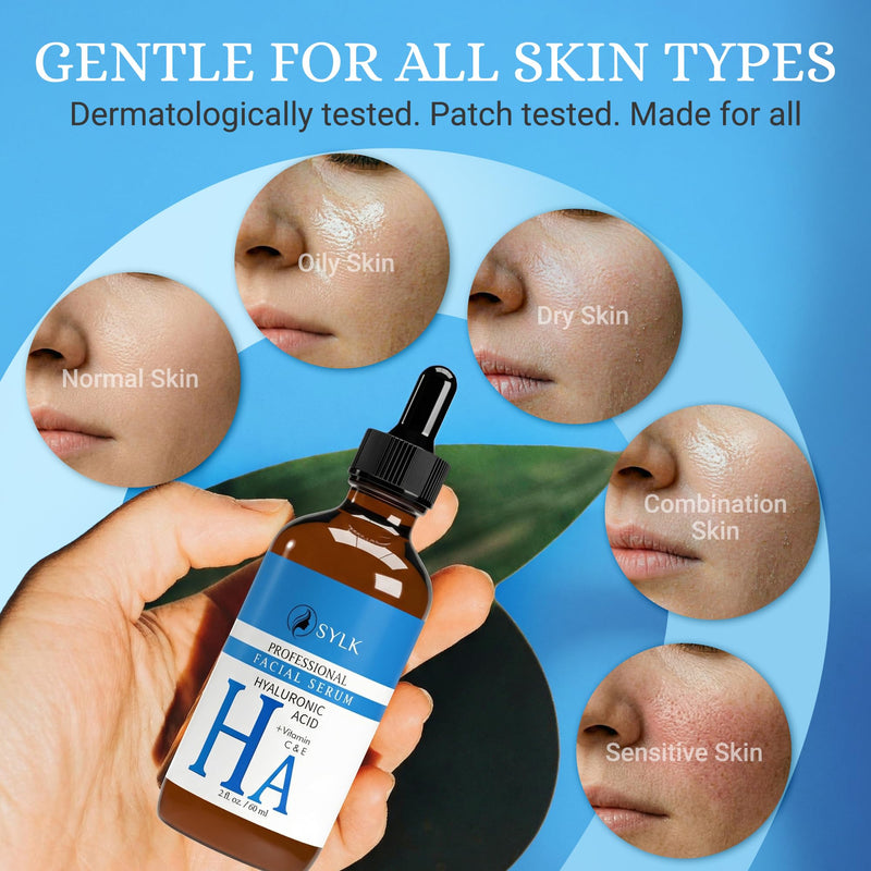 Sylk Hyaluronic Acid Serum for Face - Ultra Hydrating Anti Aging & Anti Wrinkle Serum with Vitamin C & E - Moisturizing & Plumping Formula for Smooth Skin - Microneedling - Korean Skincare - 2 fl oz