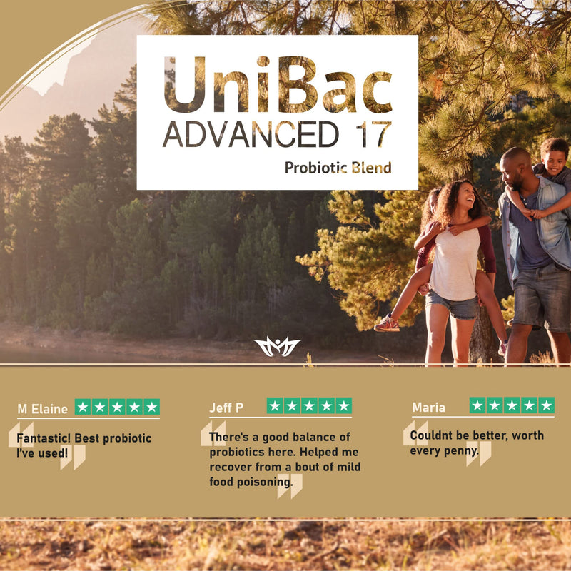 UniBac Advanced 17 – Unified Bacteria – 17 Strain Probiotic Blend – 6 Billion Live Cultures – Lactobacillus & Bifidobacterium Complex – Vegan Capsules (50 Count)