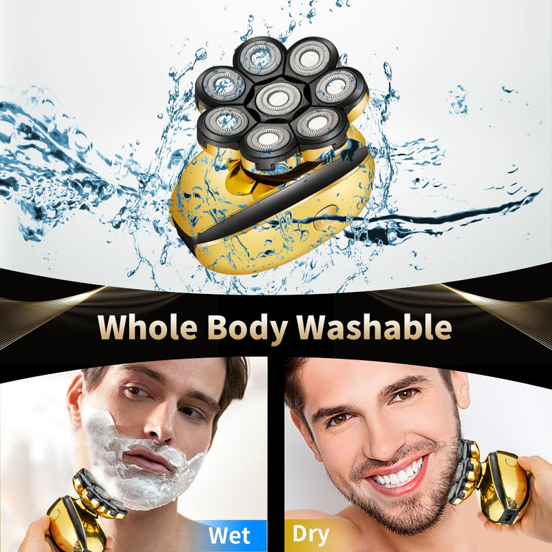 [Australia] - ROZIAPRO Head Shavers for Bald Men Rechargeable Electric Shavers for Men Cordless Electric Razor Waterproof 8D Head Hair Shaver Multifunctional Rotary Shaver Grooming Kit Gold-03 