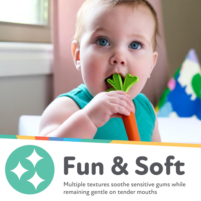 [Australia] - Nuby Silicone Carrot Tube Teether - Baby Teething Toy - Massaging Bristles for Sore Gums - 3+ Months 