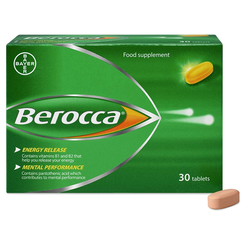 Berocca Vitamin C Film Coated Energy Tablets with Magnesium, Vitamin B12 and Vitamin B Complex, 1 Pack of 30 Tablets - 1 Months Supply 30 count (Pack of 1)