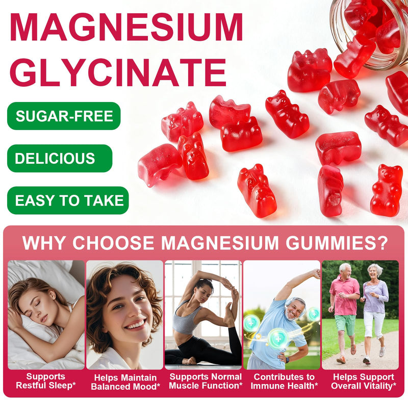 Magnesium Glycinate Gummies with Vitamin D3 & B6 - High Absorption, 100mg of Elemental Magnesium per Serving - Supports Relaxation, Occasional Sleeplessness & Muscle Comfort*- Vegan, Sugar Free, 120 C