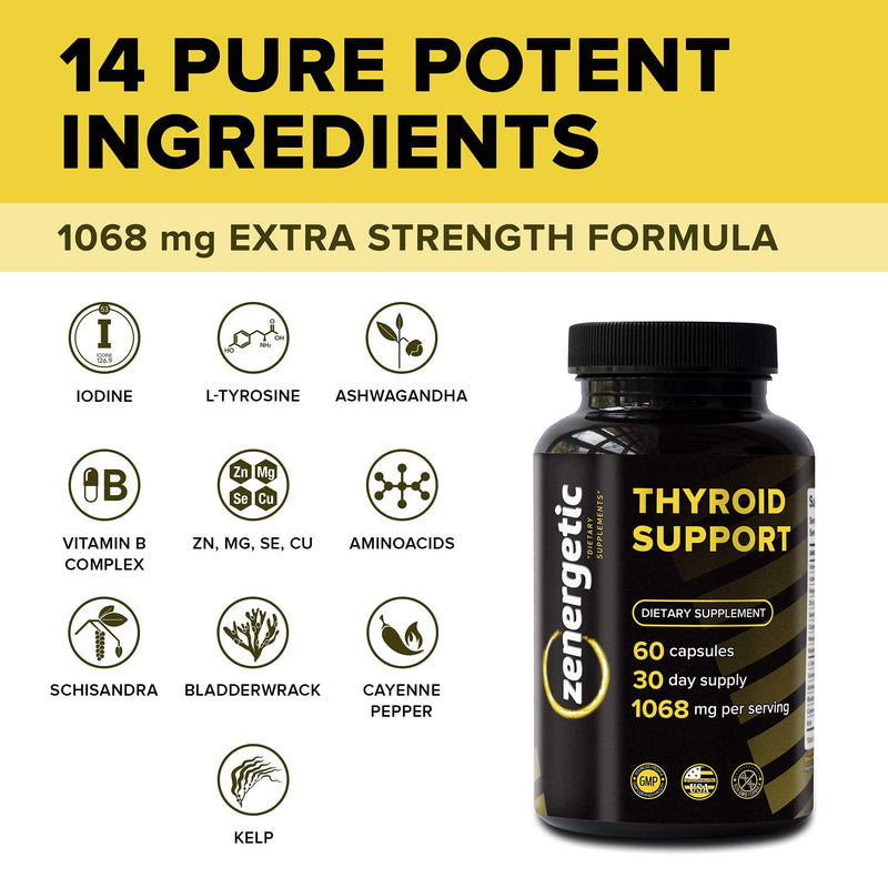 Thyroid Support Supplement with L Tyrosine & Iodine │ Focus, Clarity, Energy & Metabolism │ Ashwagandha, Vitamin B-12, Magnesium, Schisandra │ Hormonal Balance for Women & Men │ Non GMO