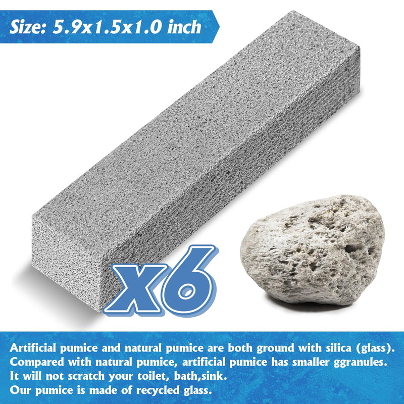 NOTCHIS Pumice Stone for Toilet Cleaning Bowl Stick, Refresh Toilet within 1 Minute, 6 New Ways to Use a Pumice Stone, Remove Water Rings Stains on Toilets Bowls, Bathtubs, Pool Tiles, 6 Count 6 Count (Pack of 1)