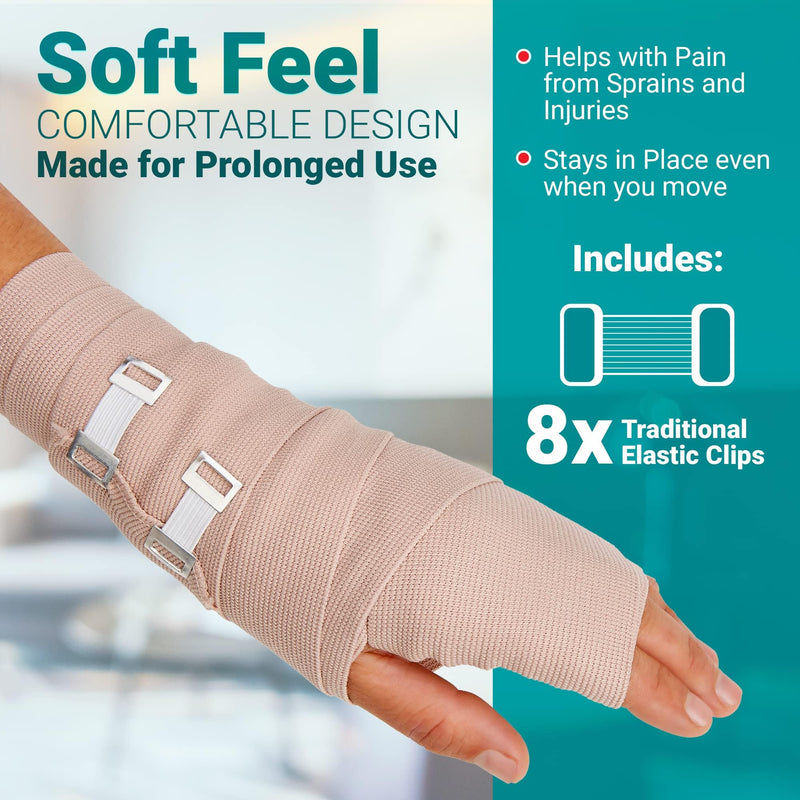 MEDca Elastic Compression Bandage Wrap - First Aid Bandages Roll Measures 2", 3", 4", 6" x 5 Ft with 4 Extra Hooks - Athletic Sports Stretch Wraps for Ankle, Wrist, Arm & Leg Sprains (Pack of 8) 2, 3, 4, 6 Inch (2 Each)