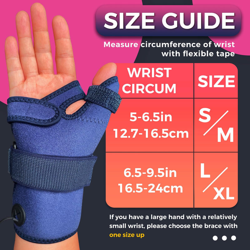Thumb & Wrist Brace for Carpal Tunnel Relief, Electric Hand Heating Pad for CMC Joint Thumb Arthritis, Tendonitis, Wrist Support L/XL Blue