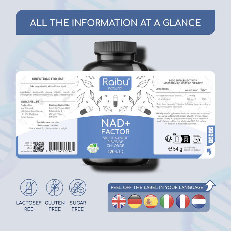 NAD+ Supplement with Nicotinamide Riboside (Niacin) - 4 Month Supply (120 Capsules) - Energy, Cellular & Healthy Aging Support - 300 mg per Serving - Vegan, Non-GMO, GMP Certified NAD+