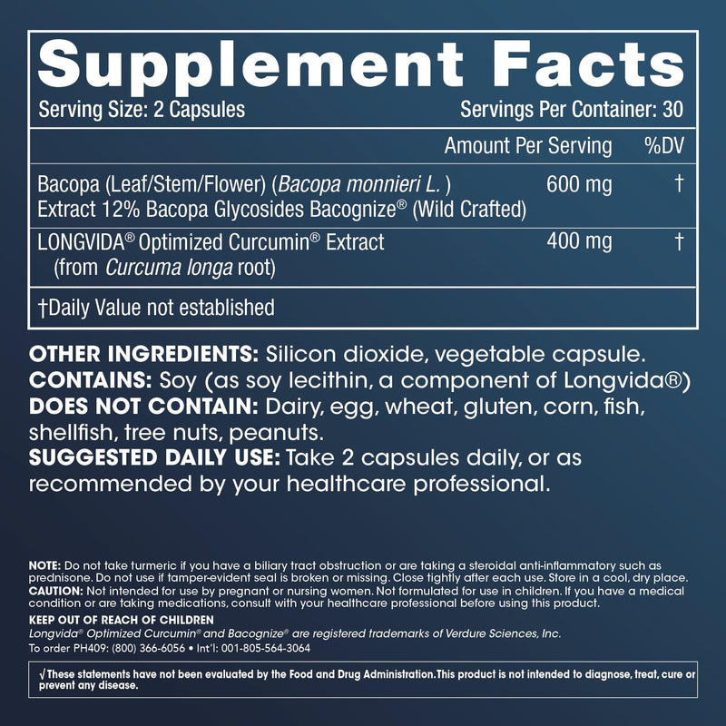 ProHealth Optimised Curcumin Brain & Focus Capsules - 60 Capsules - Turmeric Curcumin Supplement - Anti-Inflammatory Gluten Free