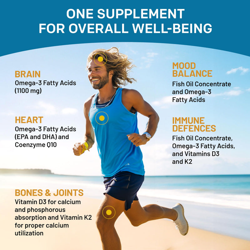 [Australia] - 5-in-1 Fish Oil Omega 3 Supplements with Vitamins D3 & K2 and CoQ10 - DHA EPA Omega 3 Fish Oil Supplements - Lemon Flavored Omega 3 Fatty Acid Supplements with 2100mg Per Serving (120ct) 