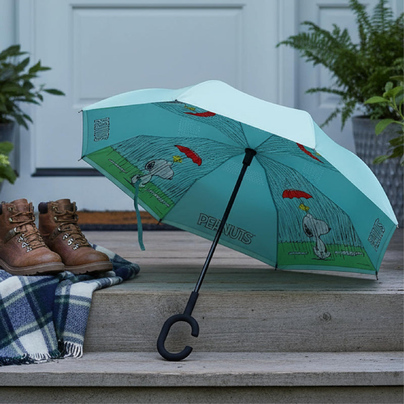 Blue Peanuts Umbrella - Snoopy and Woodstock Design, 44-Inch Diameter, Windproof, Easy Storage