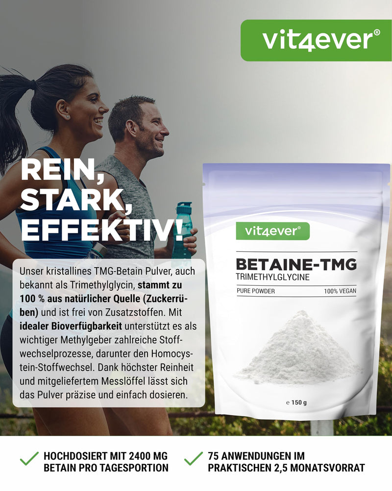 [Australia] - Betaine (TMG) - 150 g - Betaine from sugar beet - 99% purity - Trimethylglycine - High dosage - Vegan 