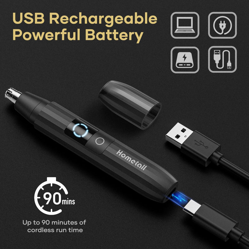Rechargeable Nose Hair Trimmer for Men Women, Professional Painless Ear Eyebrow & Facial Hair Trimmer - 10,000 RPM Powerful Motor with Dual-Edge Blades, Wet/Dry, Easy to Clean Black