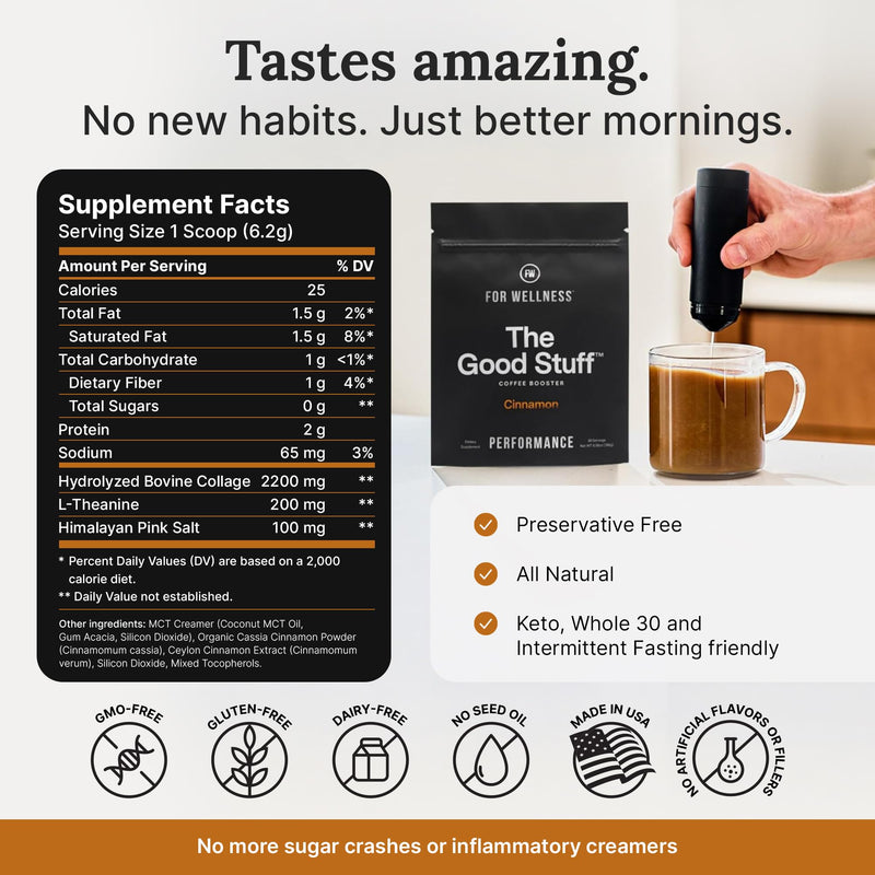 [Australia] - For Wellness The Good Stuff Performance ‚Äì Coffee Booster | Collagen + MCT Powder Supplement with L-Theanine and Antioxidants for Jitter-Free Energy & Stamina | Non-Dairy, Keto-Friendly, 30 Servings Performance Blend - 30 Serving Pouch 