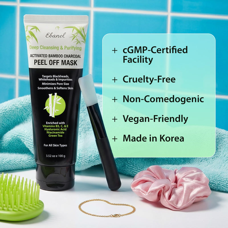 Ebanel Charcoal Peel Off Face Mask Applicator Set, Deep Pore Cleansing Mask | Pore Minimizer Blackhead Remover with Niacinamide, Hyaluronic Acid, Vitamin C, Green Tea, Black Masks Peel Off Gel Mask Charcoal Mask