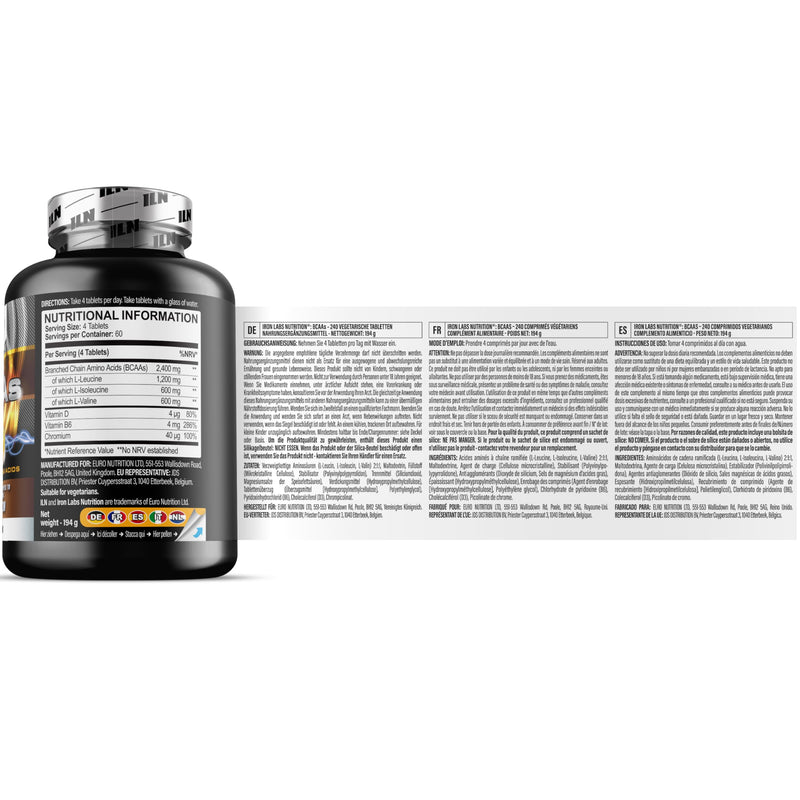 BCAA Tablets (240 Tablets) - 2400mg BCAAs per Serving (Amino Acid Supplements) - BCAA Capsules with Vitamin D - Amino Acids Suitable for Vegetarians 240 count (Pack of 1)