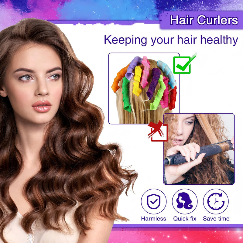 [Australia] - Yilloog 40 Pieces Hair Curlers Kit Heatless Spiral Curlers Tools with 2 Styling Hooks and 1 Storage Bag Multicolor Magic Curls Rollers for Women Long Medium Short Hair Classic Style 