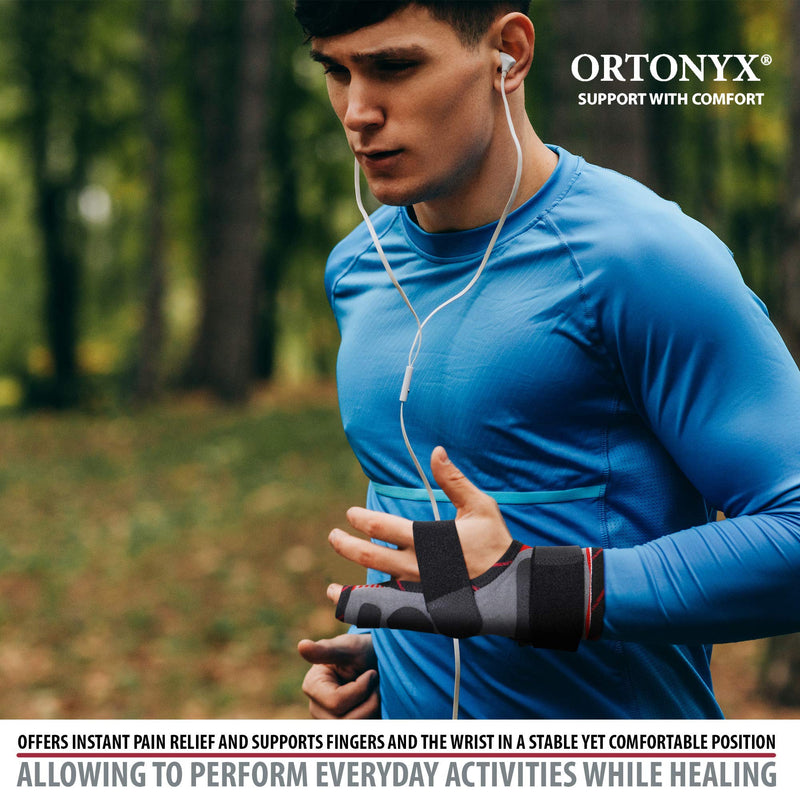 [Australia] - ORTONYX Pinky Finger Splint Wrist Immobilizer Brace - Boxer Fracture for 4th & 5th Finger, Ulnar Gutter Support, Metacarpal Tunnel Syndrome, Breathable & Adjustable for Left or Right Hand / KB434 Gray One size Gray/Red/Black 