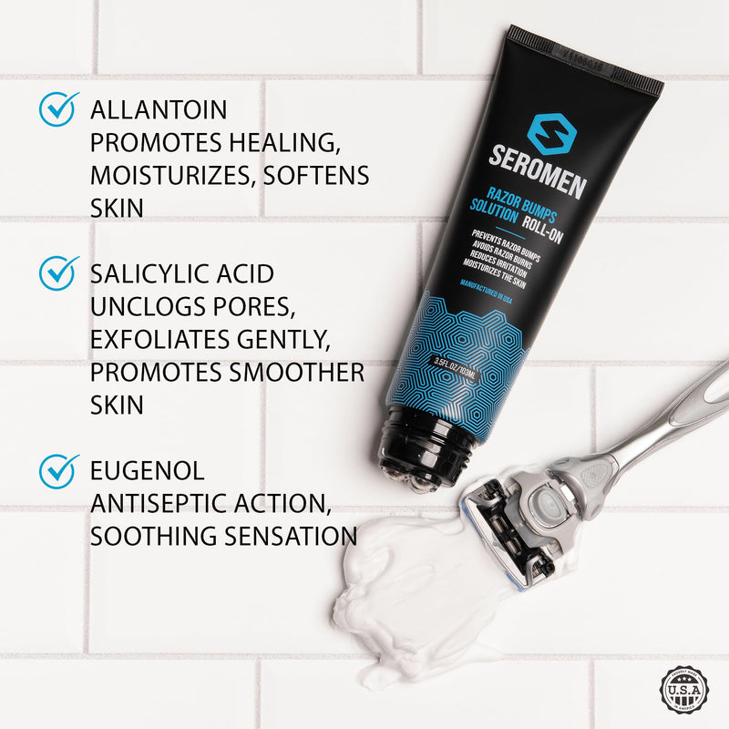 [Australia] - Seromen Razor Bump Treatment for Men - Ingrown Hair Treatment for Men - Face & Body After Shave & Razor Burn Treatment - Metal Roll On Soothes Skin & Calms Irritation (3.5fl.oz) Made in USA. 