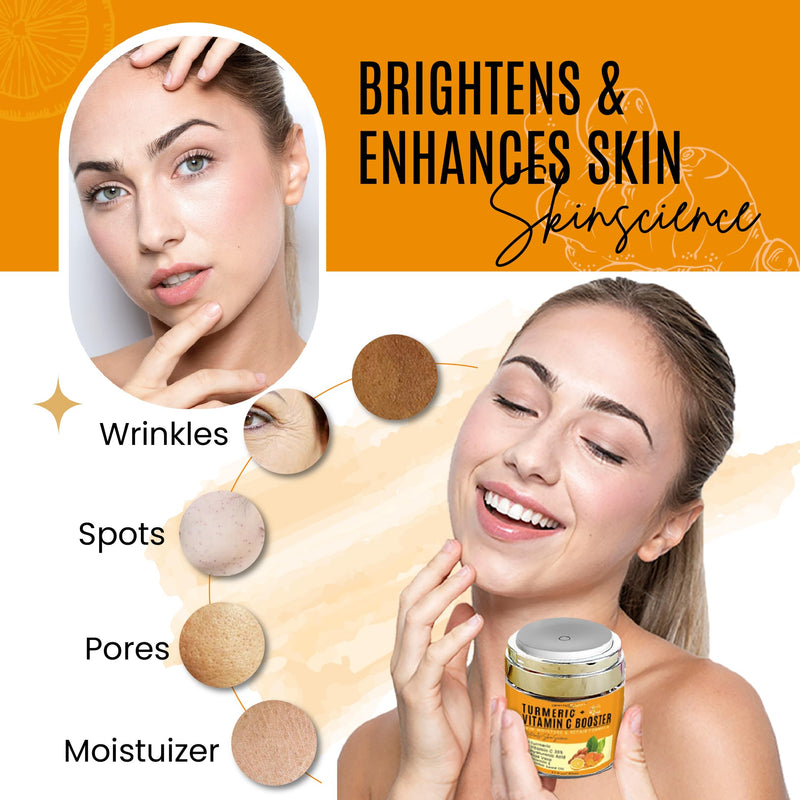 Turmeric Face Cream with 30% Vitamin C – Glow Booster, Anti-Aging & Skin Repair Moisturizer for Dark Spots, Hydration & Radiance – Vitamin C Cream for All Skin Types (1.7 fl oz) Turmeric Booster Cream