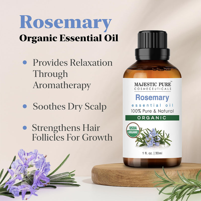 [Australia] - Majestic Pure USDA Organic Rosemary Essential Oil, Premium Grade, 100% Organic & Premium Rosemary Oil for Hair Growth, Skin, Face, Aromatherapy & Diffuser - 1 fl oz 1 Fl Oz (Pack of 1) 