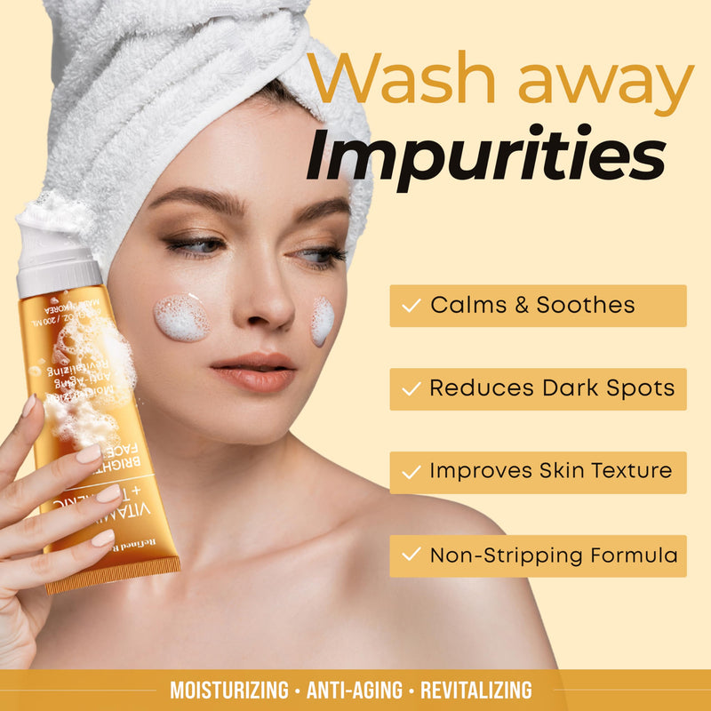 Vitamin C & Turmeric Face Wash – Dermatologist Tested, Anti-Aging, Korean Skin Care – Evens Skin Tone, Reduces Dark Spots, Boosts Radiance – Clean Vegan Beauty – 200 ML Vitamin C & Turmeric